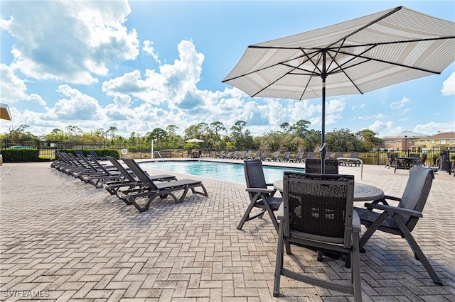 view of swimming pool featuring a patio