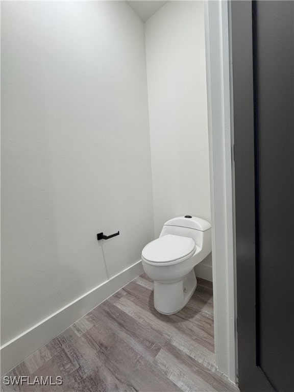 bathroom with wood-type flooring and toilet