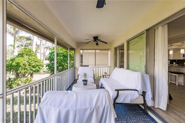 balcony with ceiling fan