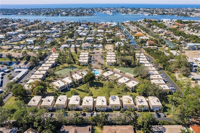 aerial view with a water view