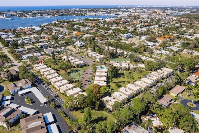 drone / aerial view featuring a water view