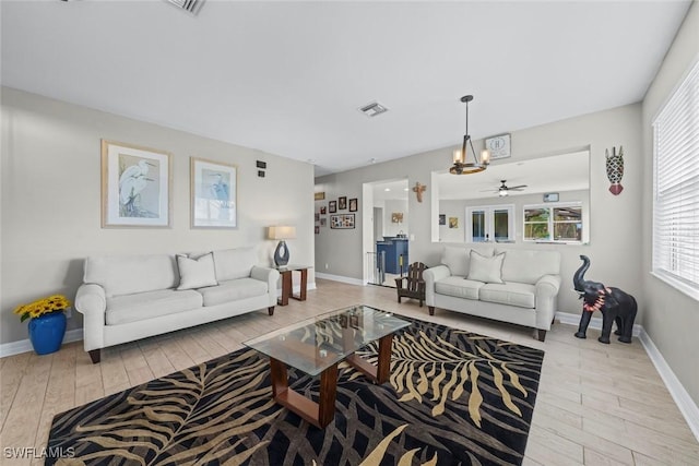 living room with light wood-type flooring