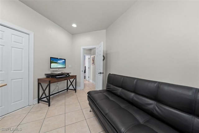 living room with light tile patterned floors