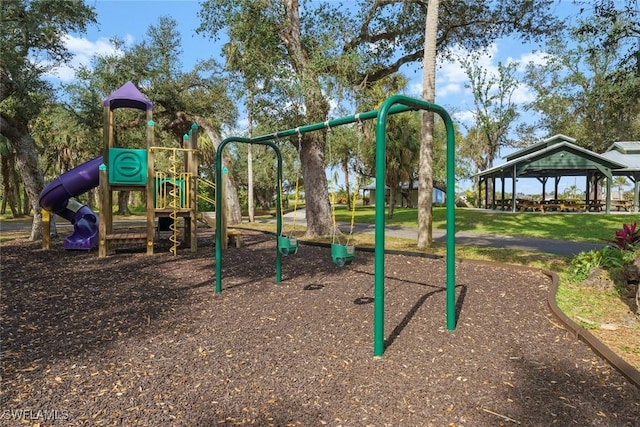 view of jungle gym with a gazebo