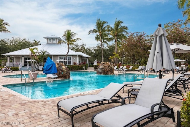 view of pool featuring a patio