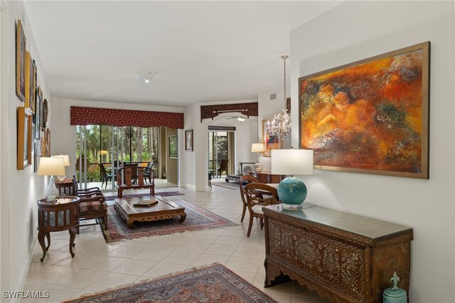 living room featuring light tile patterned floors