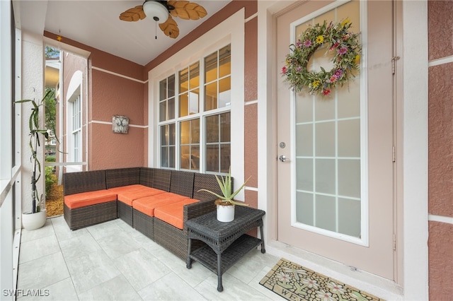 interior space featuring plenty of natural light and ceiling fan