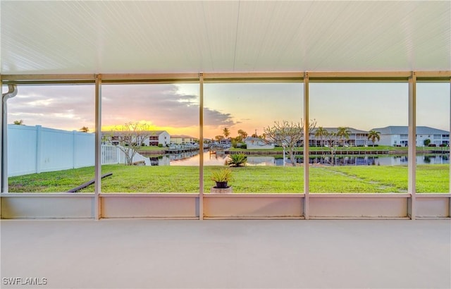 interior space featuring a water view