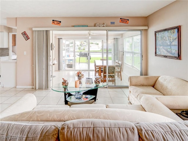 view of tiled living room