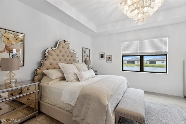 bedroom featuring a chandelier