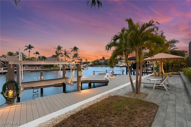 dock area featuring a water view