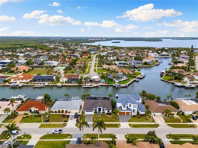 aerial view with a water view