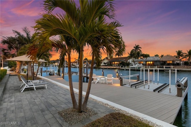 dock area featuring a water view