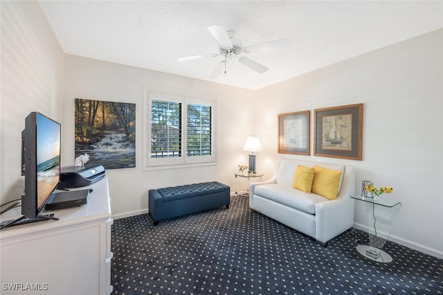 interior space featuring ceiling fan