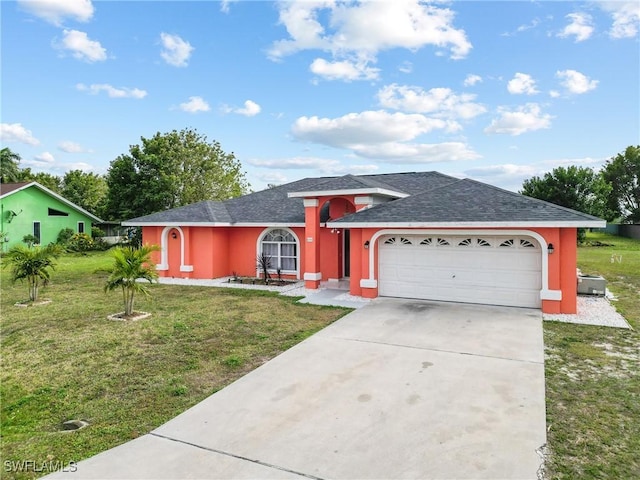 view of front of house with a garage and a front yard