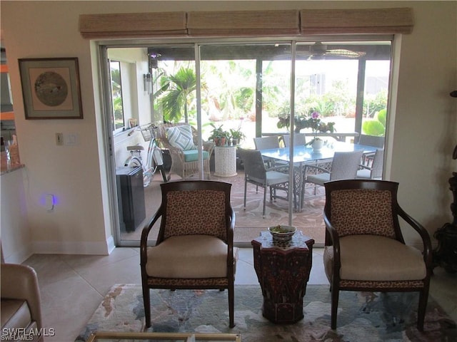 living room featuring light tile patterned floors