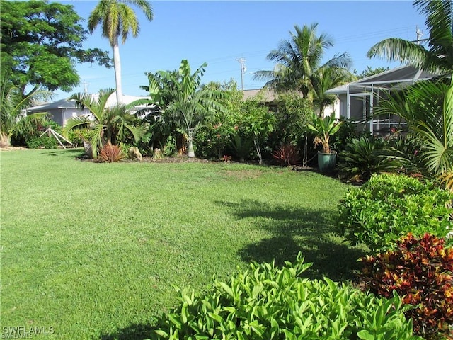 view of yard featuring glass enclosure