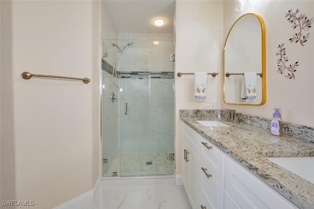 bathroom featuring vanity and walk in shower