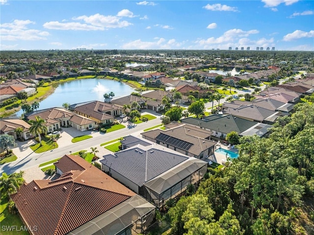 aerial view with a water view