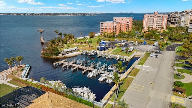 bird's eye view featuring a water view