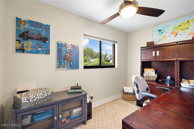 home office with ceiling fan