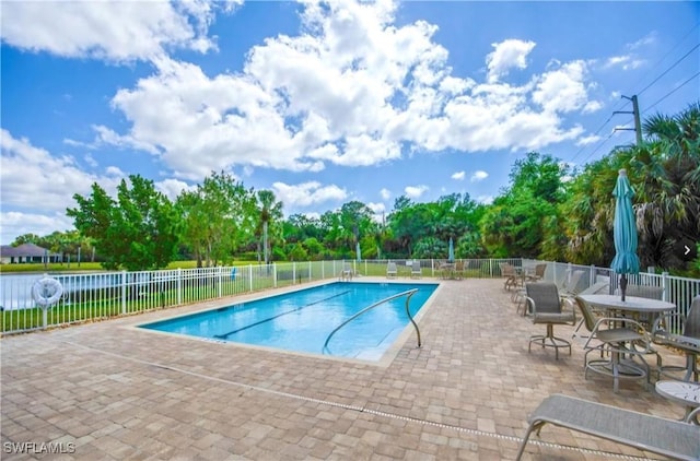 view of pool featuring a patio