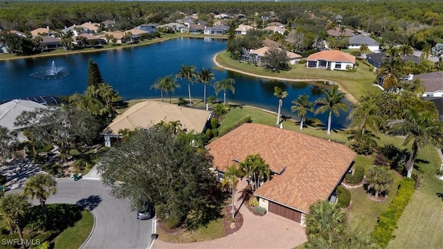 aerial view featuring a water view