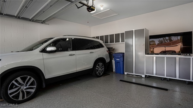 garage with a garage door opener