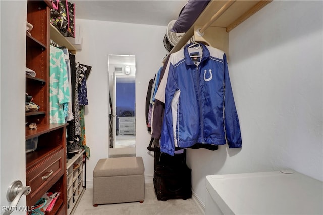 walk in closet featuring carpet flooring