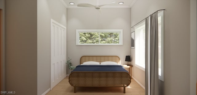 interior space featuring crown molding and light hardwood / wood-style floors