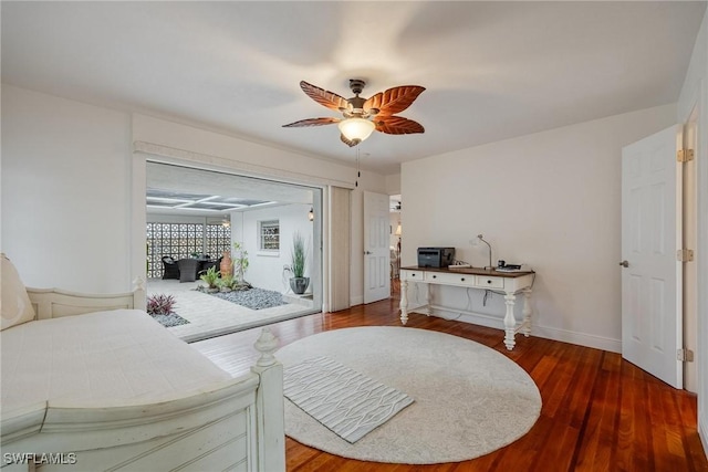 bedroom featuring ceiling fan and hardwood / wood-style floors