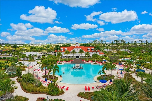 view of swimming pool featuring a patio area