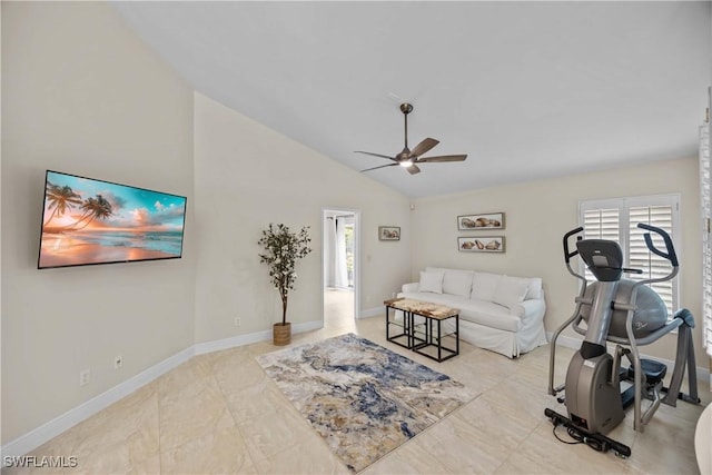 744 Belville Blvd, Naples, FL 34104 - living room with ceiling fan and vaulted ceiling