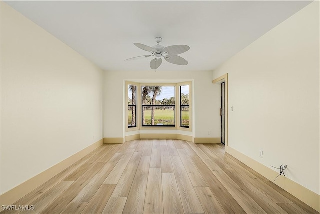 empty room featuring ceiling fan and light hardwood / wood-style floors