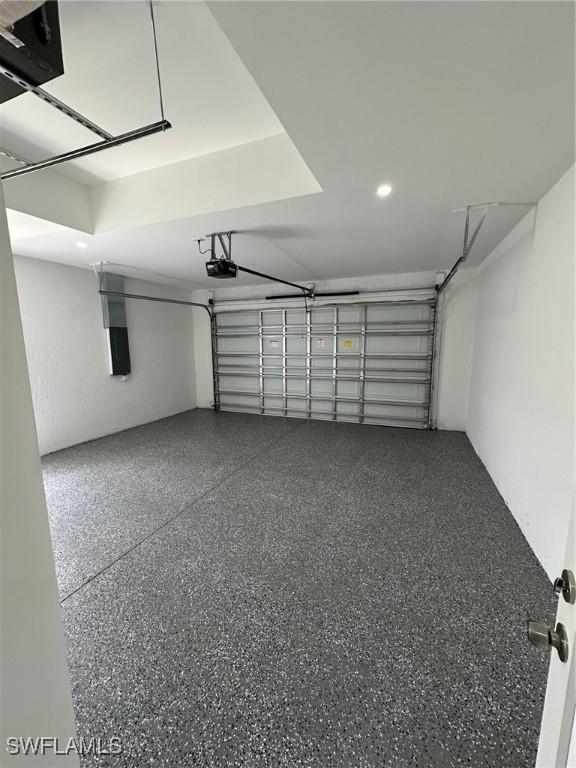 garage with a garage door opener