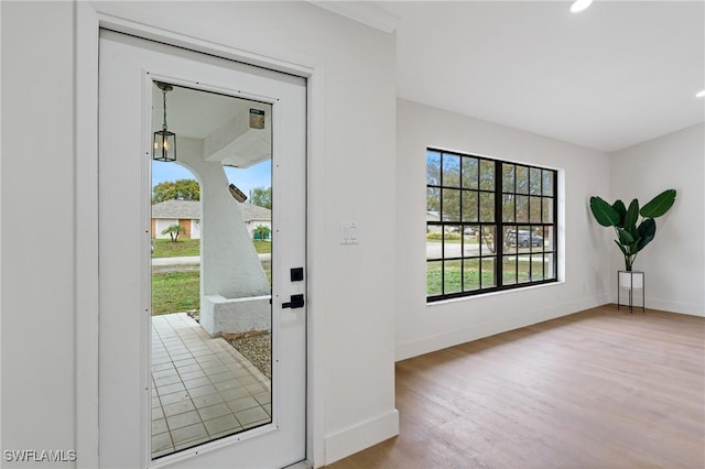 doorway to outside featuring wood-type flooring