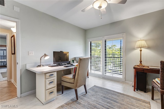 office featuring ceiling fan