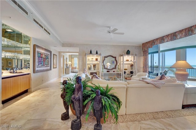 living room with ceiling fan