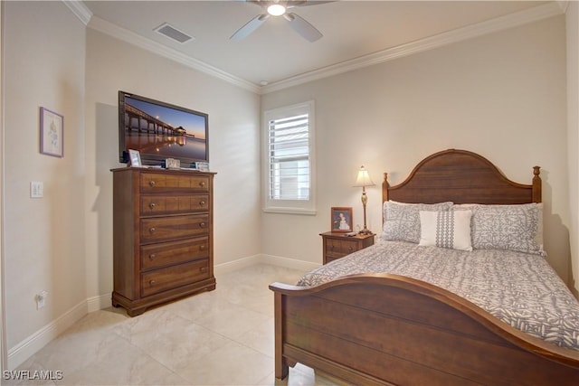 bedroom featuring crown molding and ceiling fan