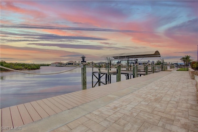 view of dock featuring a water view