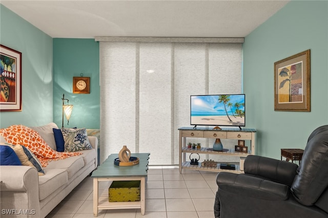 living room with light tile patterned floors