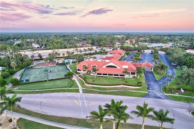 view of aerial view at dusk