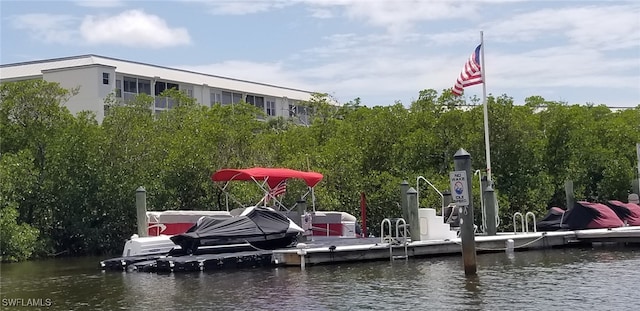 view of dock with a water view