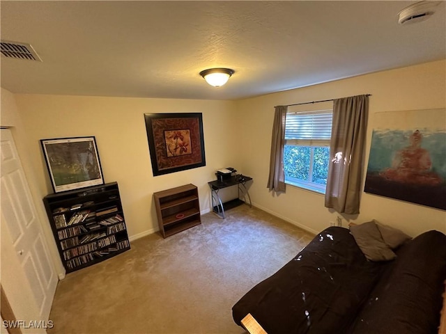 interior space featuring light colored carpet