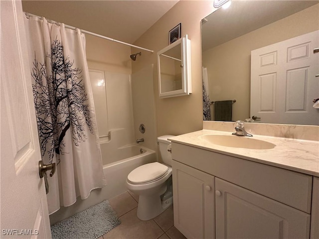 full bathroom with vanity, toilet, tile patterned flooring, and shower / bath combo