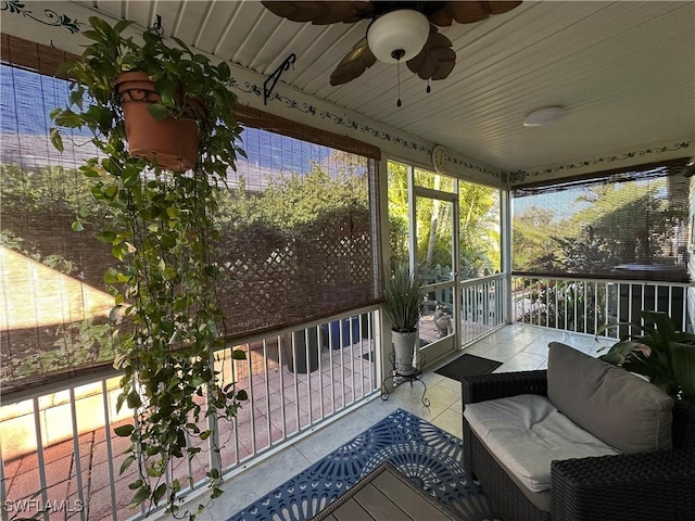 exterior space featuring a porch and ceiling fan