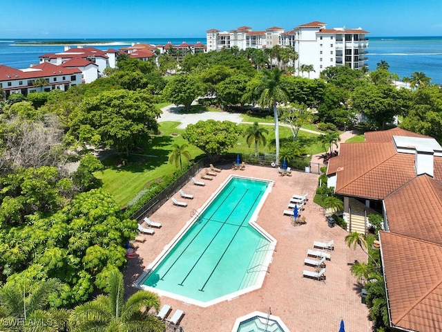 aerial view with a water view