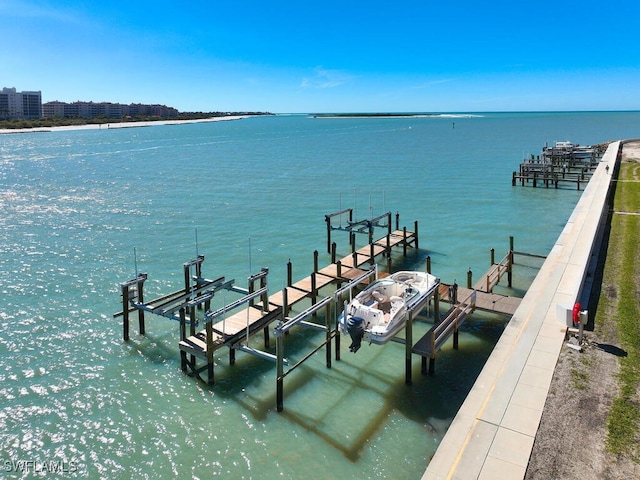 dock area with a water view