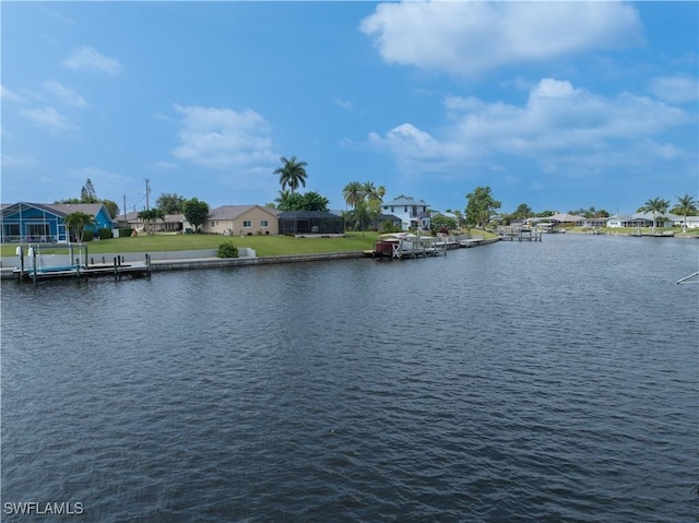 property view of water featuring a boat dock