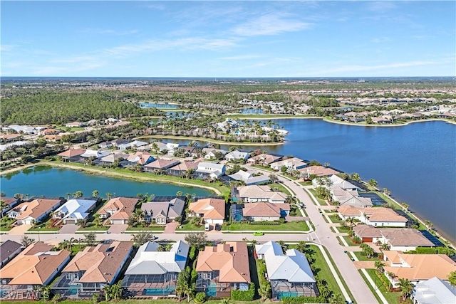 aerial view with a water view